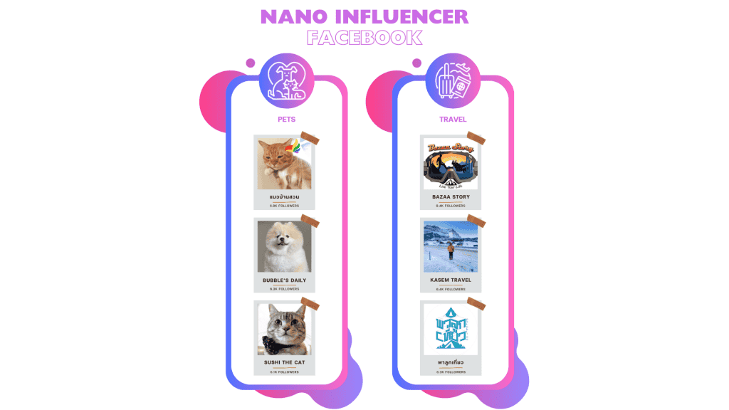 รายชื่อ Nano Influencer Facebook ในแต่ละประเภทสินค้า