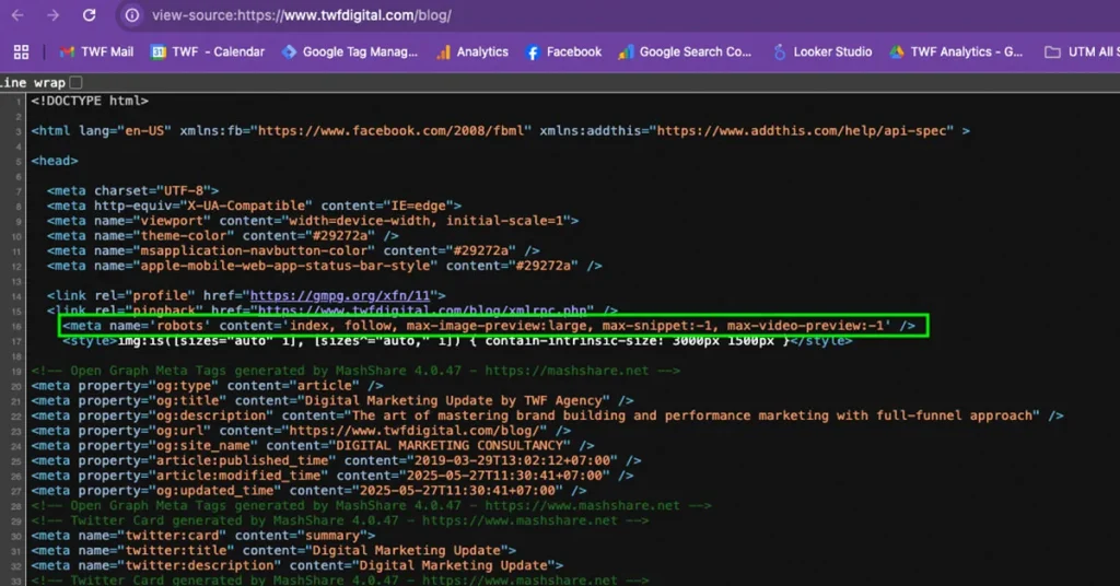 ตัวอย่างหน้าเว็บที่มีคำสั่ง Meta Robot Tags