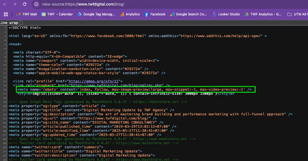 ตัวอย่างหน้าเว็บที่มีคำสั่ง Meta Robot Tags