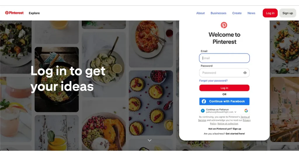 หน้าหลักของ pinterest