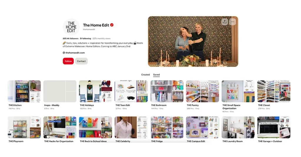 ตัวอย่างโพสต์ของThe Home Edit บน Pinterest
